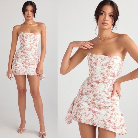 House of CB Dresses & Skirts - House of CB ‘Jasmine’ Rose Print Draped‎ Corset Dress NWOT size M